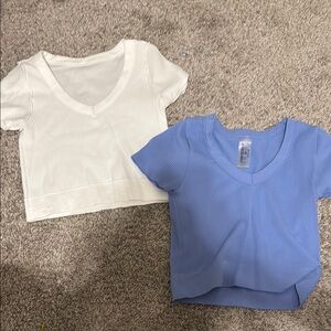 Forever 21 Kids Ribbed Tees - Cream and Blue